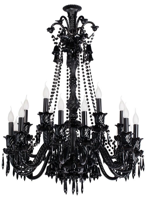 Lustre gothique à pampilles métal noir 18 éclairages