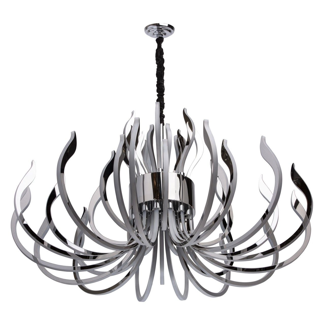 Suspension Megapolis Acier Chrome lamelles incurvées bas haut Ø103 Suspension Megapolis Acier Chrome lamelles incurvées bas haut Ø103