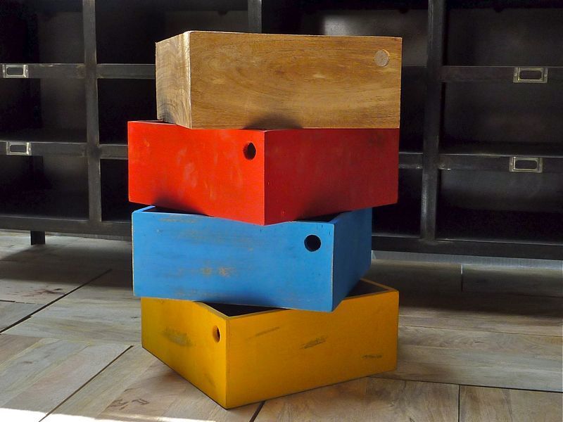 Lot de 4 boîtes de rangement bois de manguier Boxes colorées