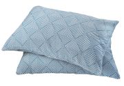 Coussin Deauville coton peigné lignes et losanges bleu Denim 40x60 - Toison d'Or