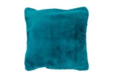 Coussin Mellow en polyester fausse fourrure uni Bleu paon 45x45 - Toison d'Or