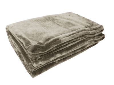 Couverture Velvet microvelours polyester uni taupe 180x220 - Toison d'Or