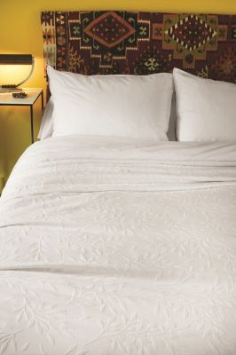Dessus de lit Cottage en coton/polyester uni blanc 230x250 - Toison d'Or