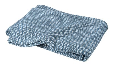 Dessus de lit Ramatuelle coton peigné motifs zigzag bleu Denim 180x250 - Toison d'Or