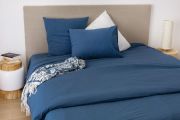 Drap plat Cap Ferret coton lavé Bleu minuit 270x290 - Toison d'Or
