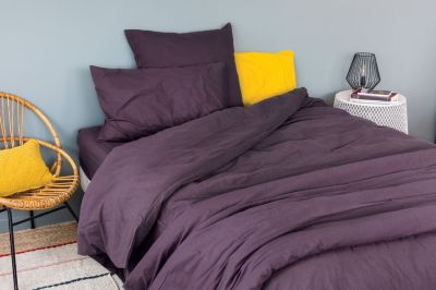 Housse de couette Cap Ferret coton lavé Figue 240x260 - Toison d'Or