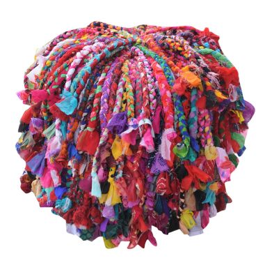 Pouf Gypsy multicolore effet franges coton recyclé - The Rug Republic