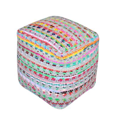 Pouf Prizma gris/multicolore motifs triangles coton recyclé - The Rug Republic