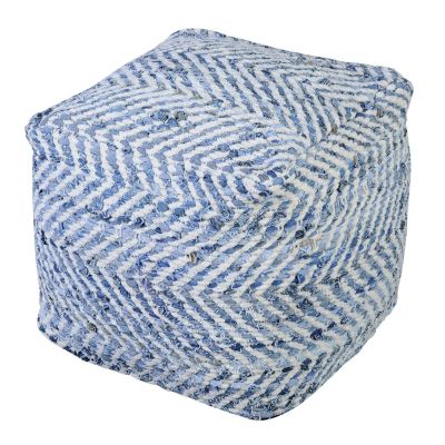Pouf Sandy ivoire/bleu jean coton recyclé tissé - The Rug Republic