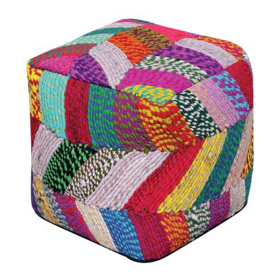 Pouf carré Jodhpuri multicolore coton recyclé 40x40x40 - The Rug Republic