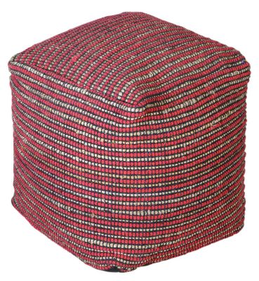 Pouf lignes bicolores Texel rouge coton et chanvre - The Rug Republic