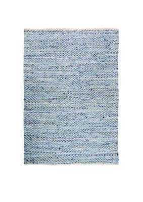 Tapis Atlas tissé main cuir/coton motifs chevrons blanc et bleu 60x90 - The Rug Republic