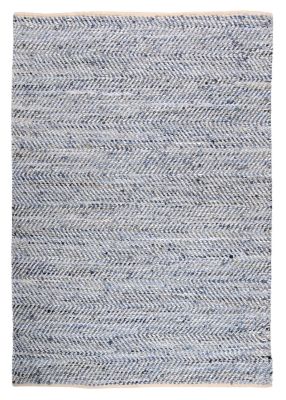 Tapis Atlas tissé main cuir/coton motifs chevrons blanc et bleu 85x55 - The Rug Republic