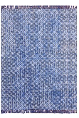 Tapis Bundi coton motifs fleurs effet rétro bleu indigo et blanc 180x120 - The Rug Republic