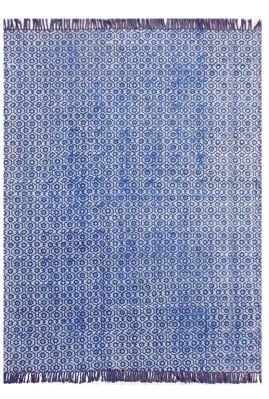 Tapis Bundi coton motifs fleurs effet rétro bleu indigo et blanc 230x160 - The Rug Republic