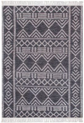 Tapis Maïs en coton/laine coloris Charbon/ivoire 190x290 - The Rug Republic