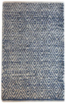 Tapis Novice tissé main chanvre/coton naturel/bleu 230x160 - The Rug Republic