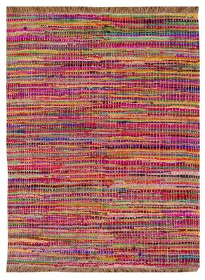 Tapis Roxy en coton recyclé avec franges coloris Multicolore 230x160 - The Rug Republic