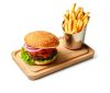 Planche de service à burger hêtre rectangulaire + cornet frites 250x150 mm