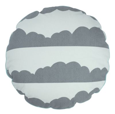 Coussin rond Daphné nuages gris passepoil bleu pastel coton - Nattiot