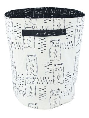 Panier de rangement Charlie motifs chats noirs sur fond blanc coton - Nattiot