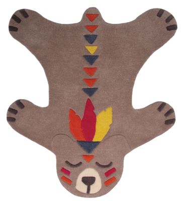 Tapis Akko tufté main laine ours indien brun et plumes multicolores 100x115 - Nattiot