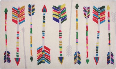 Tapis Arrow tufté main en laine écru et flèches multicolores 80x140 - Nattiot