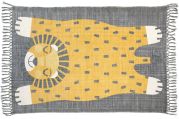 Tapis Baba tissé main à frange coton gris/jaune motif lion couché 110x170 - Nattiot