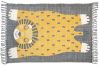 Tapis Baba tissé main à frange coton gris/jaune motif lion couché 110x170