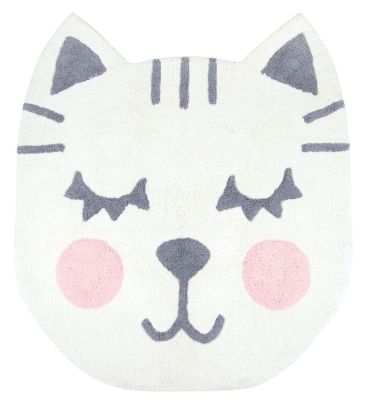 Tapis Betsy en coton tête de chat blanc gris et rose 100x110 - Nattiot