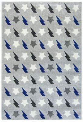 Tapis Bolt en polypropylène motifs étoiles/éclairs gris noir/bleu 120x170 - Nattiot
