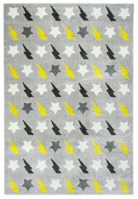 Tapis Bolt en polypropylène motifs étoiles/éclairs gris noir/jaune 120x170 - Nattiot