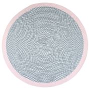 Tapis Brenda tressé main en coton rose pastel et gris pois blancs rond Ø120 - Nattiot