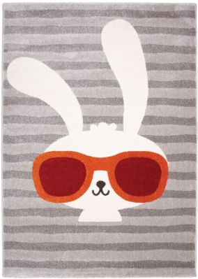 Tapis Clyde en polypropylène tête de lapin blanc à lunettes 120x170 - Nattiot