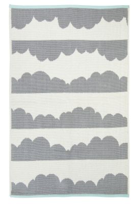 Tapis Daphné en coton nuages gris extrémités bandes bleu pastel 100x150 - Nattiot