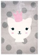 Tapis Lola motif chat blanc princesse fond gris à pois 120x170 - Nattiot
