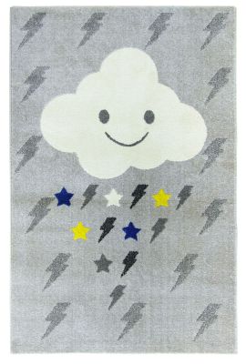 Tapis Max motif nuage éclairs étoiles gris jaune et bleu 100x150 - Nattiot