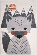 Tapis Mr. Fox motif renard fond montagne gris et orange 100x150 - Nattiot