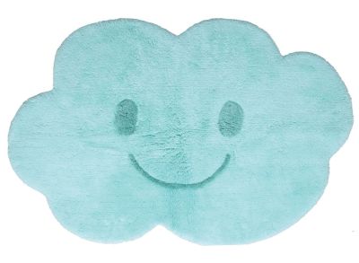 Tapis Nimbus en coton forme nuage sourire coloris bleu 75x115 - Nattiot