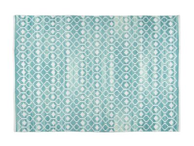 Tapis Nomade tissé main en coton motifs ethniques bleus et blancs 180x130 - Nattiot