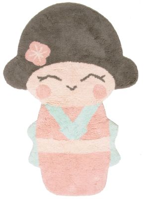 Tapis Oki KoKo en coton forme poupée japonaise rose pastel 100x170 - Nattiot