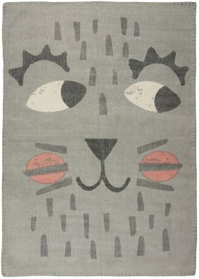 Tapis Ralph Vintage tissé main coton rectangle visage de chat gris 100x140 - Nattiot