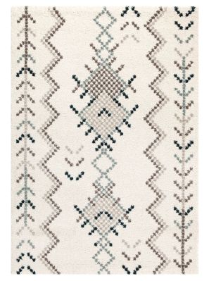 Tapis Sidi en polypropylène motifs berbères écru et bleu 120x170 - Nattiot