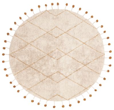 Tapis Tanvi coton motifs berbères franges pompons naturel/mangue rond Ø135 - Nattiot