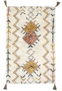 Tapis Trishna coton motifs berbères pompons naturel/jaune 100x160 - Nattiot