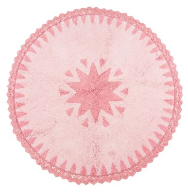 Tapis Warren en coton forme soleil bordure dentelle rose rond Ø110 - Nattiot