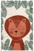 Tapis enfant Ichiro polypropyène motif lion roux et fougères 100x150 - Nattiot