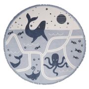 Tapis enfant Little Deep Blue tissé main coton stonewashed bleu rond Ø120 - Nattiot