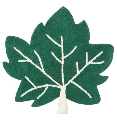 Tapis enfant Little Fall coton forme feuille verte et blanche 110x110 - Nattiot