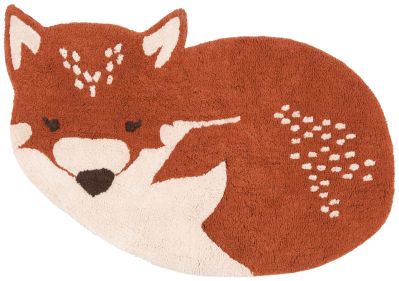 Tapis enfant Little Wolf coton renard roux endormi 70x110 - Nattiot